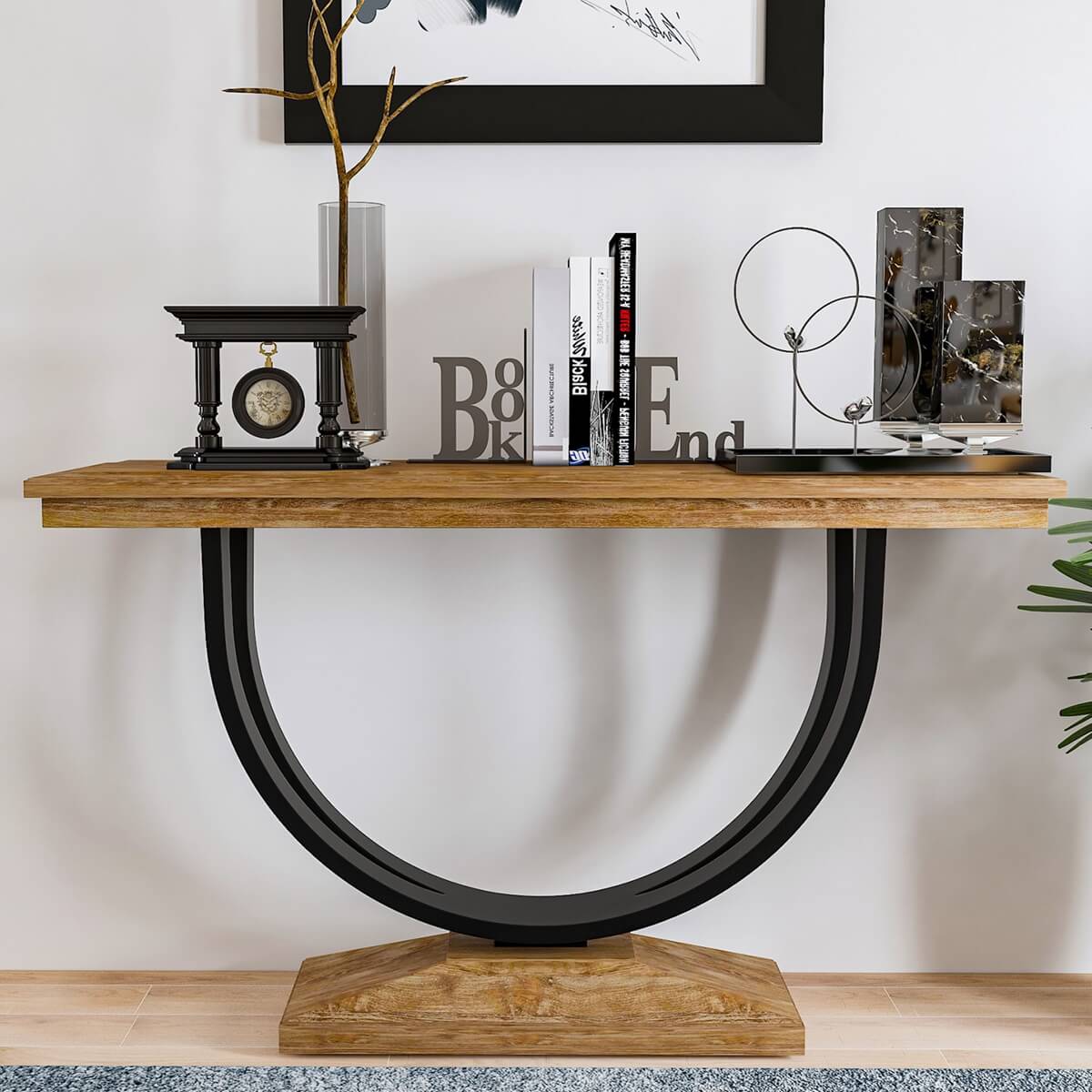 Upland Handcrafted Teak Wood & U Iron Base decorative Console Table Image